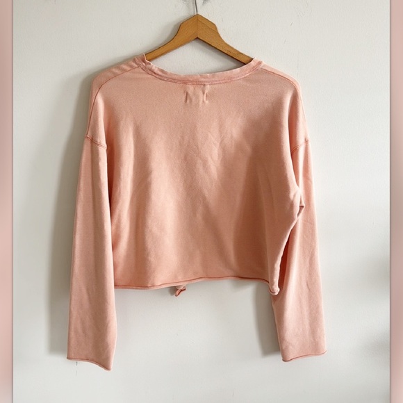 Aerie peachy pink long sleeve cropped tie front pullover knit top size Medium - Picture 4 of 6
